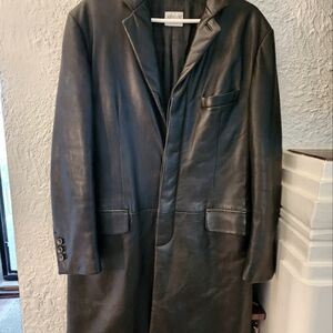 Men's black lambskin leather 3/4 length coat